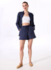 Fabrika Comfort Lastikli Bel Rahat Lacivert Kadın Şort FC5SL-SHT0263