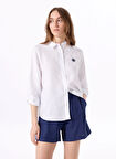 Beyaz Kadın Gömlek Relaxed %100 Keten Gömlek J5SL-GML7158