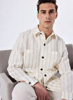 Fabrika Basic Kırık Beyaz Erkek Çizgili Ceket F5SM-CKT 2562