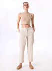 Fabrika Comfort Lastikli Bel Rahat Beyaz - Bej Kadın Pantolon FC5SL-PNT0057