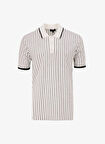 Fabrika Polo Yaka Basic Çizgili Beyaz Erkek Kazak F5SM-KZK 2074