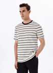 Fabrika Bisiklet Yaka Çizgili Siyah - Ekru Erkek T-Shirt F5SM-TST 2059