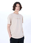 Mustang Bisiklet Yaka Baskılı Bej Erkek T-Shirt M5SM-TST1306