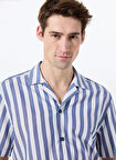 Mustang Relaxed Mavi - Beyaz Çizgili Erkek Gömlek M5SM-GML1053