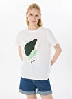 Limon Yuvarlak Yaka Baskılı Ekru Kadın T-Shirt L5SL-TST5818