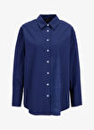 Fabrika Loose Fit Gömlek Yaka Düz Lacivert Kadın Gömlek F5WL-GML0105