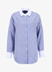 Fabrika Loose Fit Gömlek Yaka Çizgili Lacivert - Beyaz Kadın Gömlek F5WL-GML0389