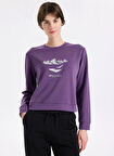Discovery Expedition D5WL-SWT3615 Mor Bisiklet Yaka Relaxed Baskılı Kadın Sweatshırt