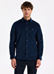 Fabrika Slim Fit Gömlek Yaka Düz Lacivert Erkek Gömlek F5WM-GML 2378
