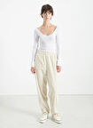 American Vintage Yüksek Bel Standart Ekru Kadın Pantolon PADO137H25ECRVIN