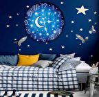 Gece Ay Yıldız Cam Saat - 60 cm