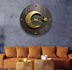 Gold Ay Yıldız Cam Saat - 60 cm