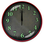 Fosforlu Duvar Saati Kırmızı - 29 cm