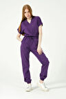 Mor Likralı Scrubs Jogger Paça Doktor Hemşire Forması Yarasa Kol Takım Unisex