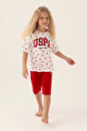 U.S. Polo Assn Lisanslı Heart Pattern Kırmızı Kız Çocuk Kapri Takım