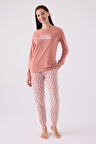 Arnetta Kadın Uzun Kol Pijama Takım AR3072 Retro Pembe