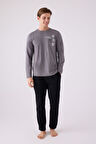 Arnetta Erkek Uzun Kol Pijama Takım AR3144 Koyu Gri