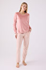 Pıerre Cardın Kadın Uzun Kol Pijama Takım PC8916 Retro Pembe