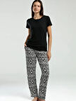 Arnetta Kadın Siyah Kısa Kol Pijama Takım 3241 