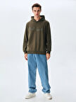 Sıgnlı Kapüşonlu Fermuarsız Regular Fit Yeşil Sweatshırt