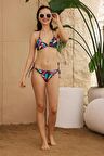 Üçgen Bikini Takımı Soft Desenler Siyah Fırça Desen