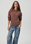 Mavi Kapüşonlu Kahverengi Basic Sweatshirt 167299-70383