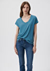 V Yaka Mavi Basic Tişört 167714-70753