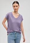 Mavi V Yaka Mor Basic Tişört 167714-70608