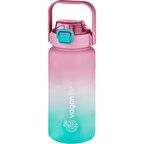 Vagonlife VGN2213-T Pembe-Turkuaz 1500ML Pipetli/pipetsiz Kullanım Çift Renk Softtouch Motivasyon Matarası
