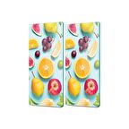 Decovetro Cam Kahve Sofra Sunum Tablası 2'li Set Karışık Meyve Desenli