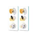 Decovetro Cam Kahve Sofra Sunum Tablası 2'li Set Suluboya Çiçekleri Desenli