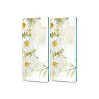 Decovetro Cam Kahve Sofra Sunum Tablası 2'li Set Suluboya Papatya Desenli