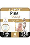 Pure Baby Organik Pamuklu Cırtlı Bez 3'Lü Paket 4 Numara Maxi 156 Adet