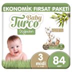 Baby Turco Doğadan Ekonomik Fırsat Paketi Bebek Bezi 3 Numara Midi 84 Adet