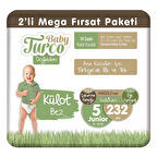 Baby Turco Doğadan 2'li Mega Fırsat Paketi Külot Bez 5 Numara Junior 232 Adet