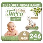 Baby Turco Doğadan 2'li Süper Fırsat Paketi Bebek Bezi 4 Numara Maxi 246 Adet