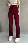 Kadın Bordo Yüksek Bel Toparlayıcı Ispanyol Paça Palazzo Pantolon