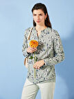 LCW Grace Yeşil Kaçık Yaka Desenli Uzun Kollu Kadın Bluz