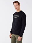 LCWAIKIKI Classic SİYAH Bisiklet Yaka Uzun Kollu Baskılı Erkek Sweatshirt