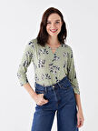 LCW Grace Yeşil Bisiklet Yaka Çiçekli Kadın Bluz