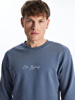 LCW Casual MAVİ Bisiklet Yaka Uzun Kollu Baskılı Erkek Sweatshirt
