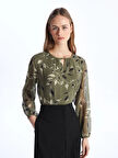 LCW Grace Haki Bisiklet Yaka Desenli Uzun Kollu Kadın Bluz