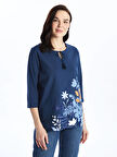 LCW Grace Indigo Bağlamalı Yaka Çiçekli Kadın Bluz