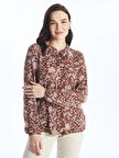 LCW Grace Kahverengi Bağlamalı Yaka Desenli Uzun Kollu Kadın Bluz
