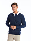 LCWAIKIKI Classic İndigo Polo Yaka Uzun Kollu Erkek Sweatshirt