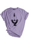 Store Unisex Baskılı Tişört Outdoor Sport T-shirt EL AĞAÇ LİLA