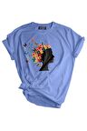 Store Unisex Baskılı Tişört Outdoor Sport T-shirt ÇİÇEK KADIN MAVİ