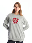 LCW Modest Gri Bisiklet Yaka Baskılı Kadın Sweatshirt Tunik