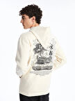 XSIDE Ekru Uzun Kollu Baskılı Erkek Kalın Hoodie