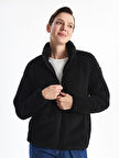 LCWAIKIKI Basic Siyah Dik Yaka Pelüş Kadın Fermuarlı Sweatshirt
